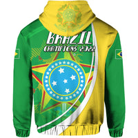Back of Brazil football hoodie in green and yellow with Champions 2022 text and crest
