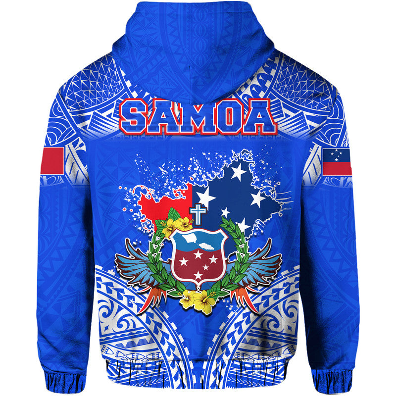Toa Samoa Polynesian Rugby Hoodie Samoan Flag Blue Color - Wonder Print Shop