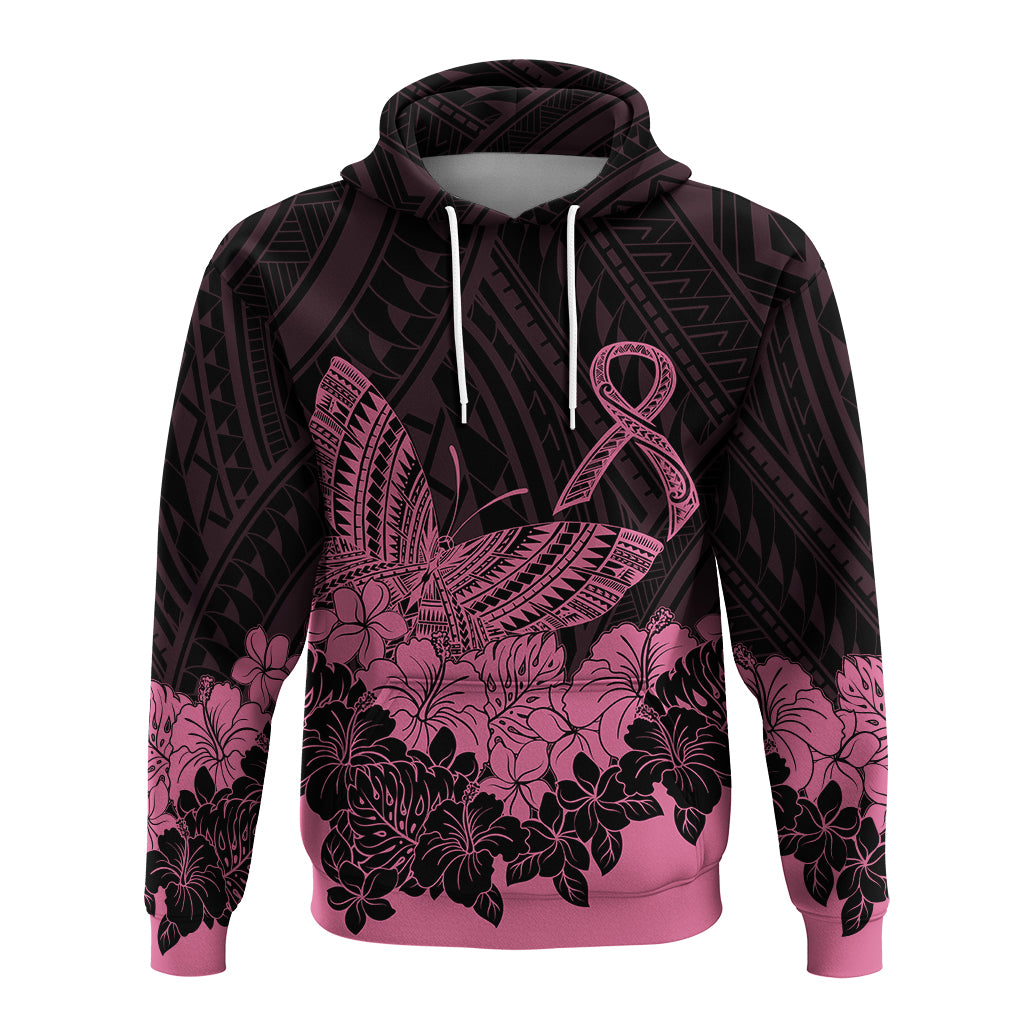 Polynesian Breast Cancer Awareness Hoodie Floral Butterfly - Wonder Print Shop