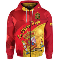Custom Spain Football Champions Hoodie Spain Coat Of Arms And Trophy - Wonder Print Shop