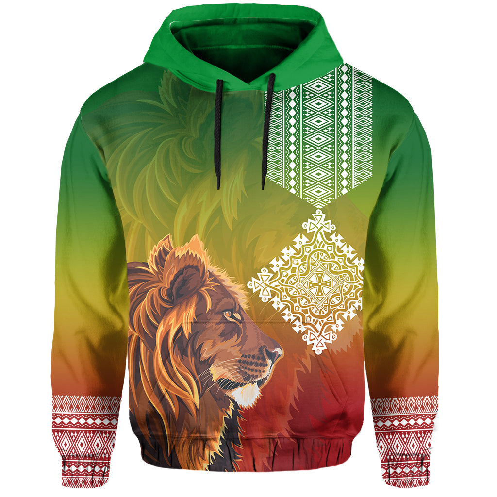 Custom Ethiopia Lion Of Judah Hoodie Ethiopia Flag Gradient - Wonder Print Shop