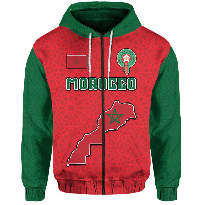 Morocco Football Mixed Flag Map Style Zip Up And Pullover Hoodie - Wonder Print Shop