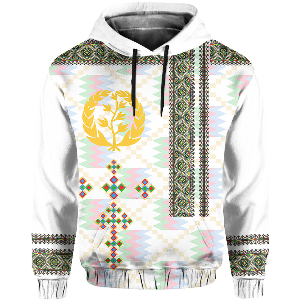 Eritrea Tilet Pattern Hoodie Eritrean Cross White - Wonder Print Shop