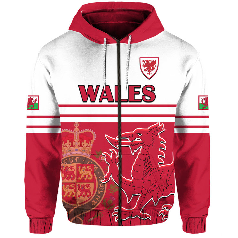 Custom Wales Football Cymru Coat of Arms Red Hoodie - Wonder Print Shop