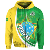 Brazil football hoodie, green and yellow with sleeve flag patches and front crest, drawstring hood