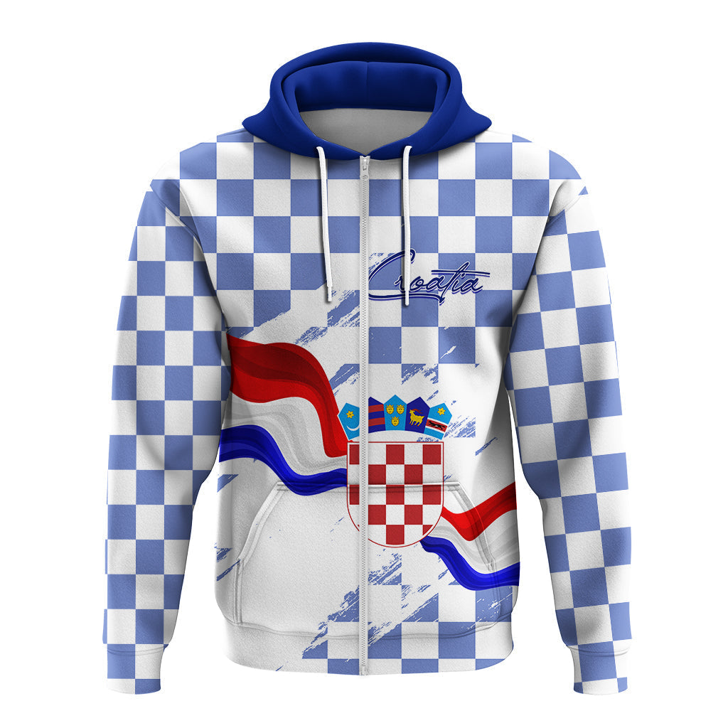 Croatia Hoodie Checkerboard Grunge Style Blue Color - Wonder Print Shop