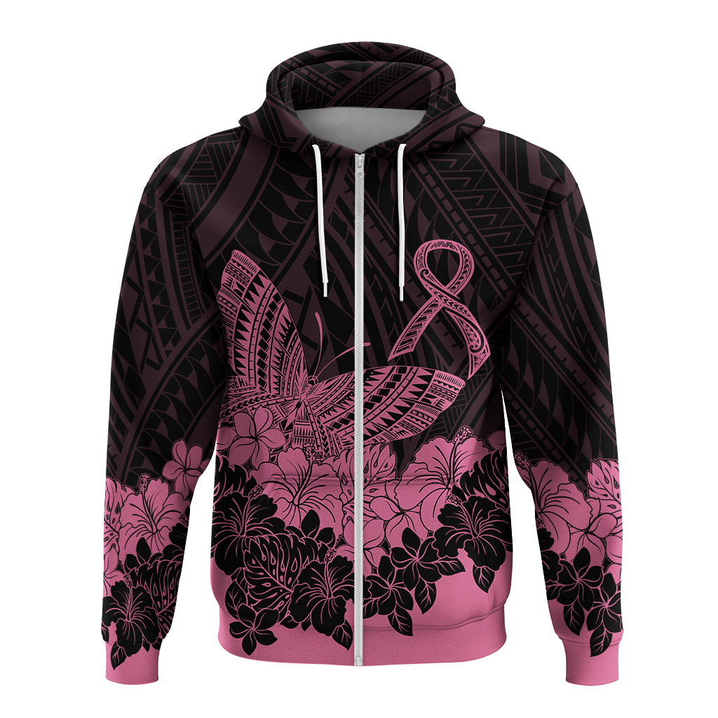 Polynesian Breast Cancer Awareness Hoodie Floral Butterfly - Wonder Print Shop
