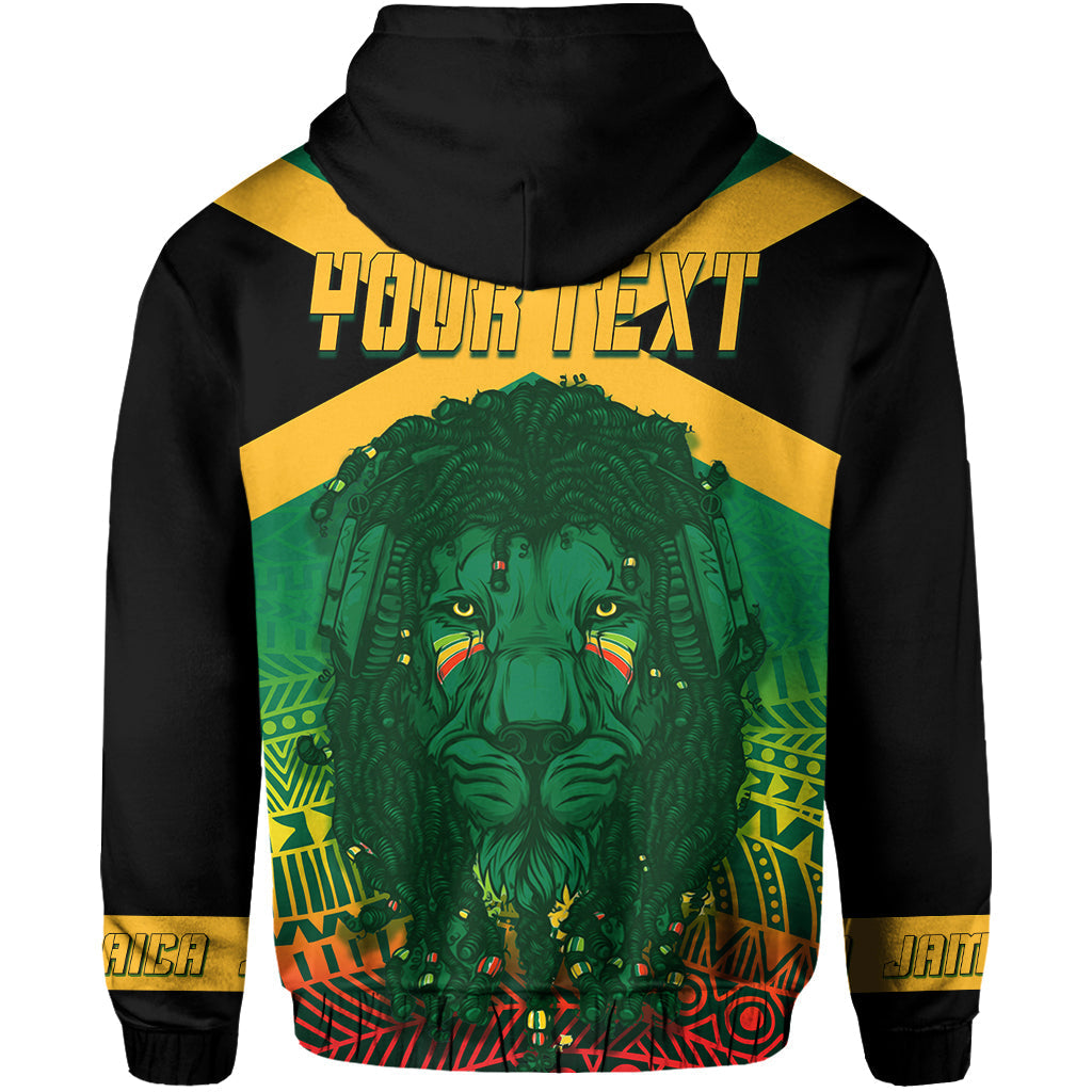 Jamaica Personalised Hoodie Rastafari Lion Mix Kente - Wonder Print Shop