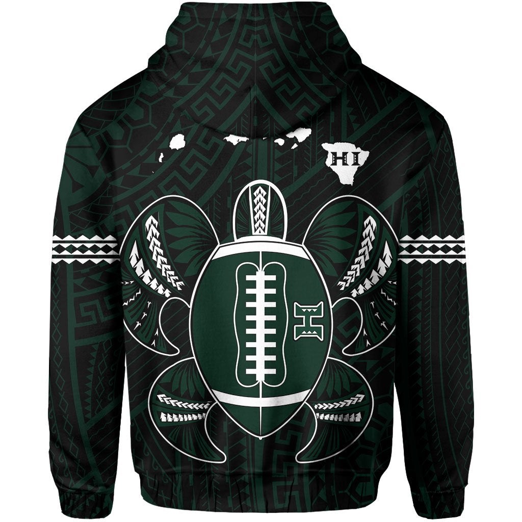 Polynesian Kakau Warrior Turtle American Football Map Of Hawaii Hoodie Black - Wonder Print Shop