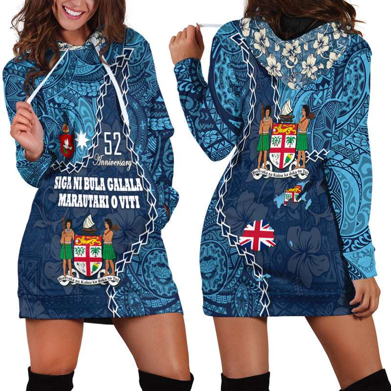 Fiji 52nd Anniversary Hoodie Dress Siga Ni Bula Galala Marautaki O Viti - Wonder Print Shop