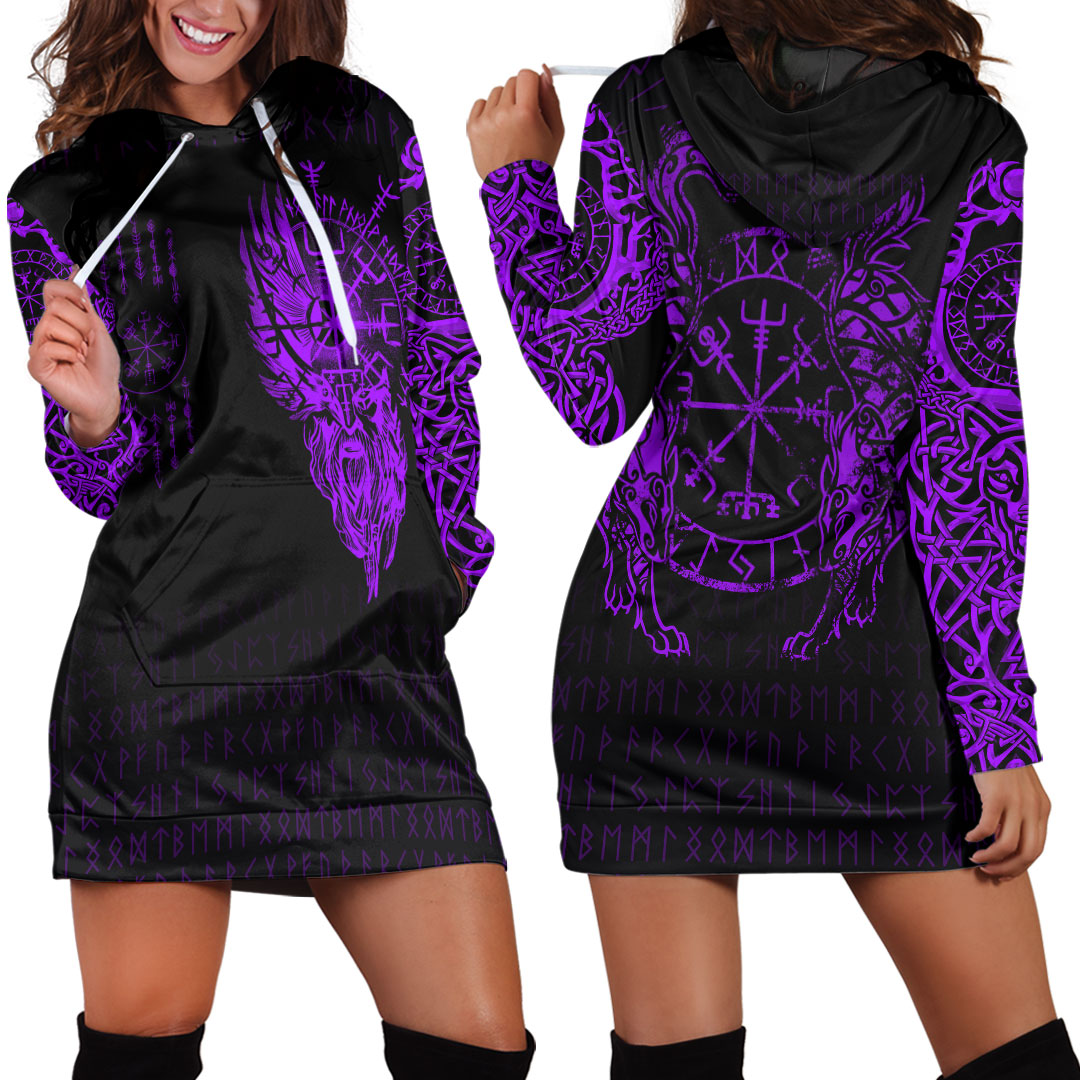 Viking Clothing Viking Compass Vegvisir Tattoo Purple Version Hoodie Dress RLT12 - Wonder Print Shop