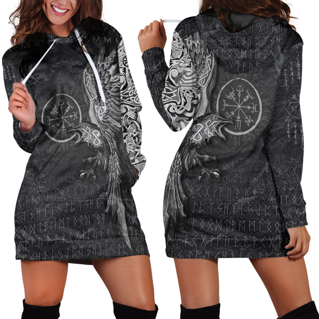 Viking Clothing Vegvisir With Raven Viking Compass Hoodie Dress RLT12 - Wonder Print Shop