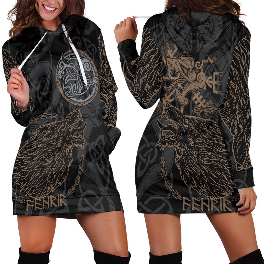 Viking Clothing Viking Fenrir Norse Wolf Hoodie Dress RLT12 - Wonder Print Shop