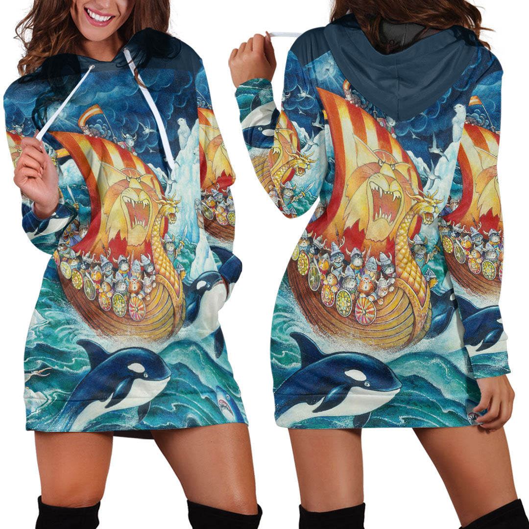 Viking Clothing Vikings Cat Drakkar Warship Hoodie Dress RLT12 - Wonder Print Shop