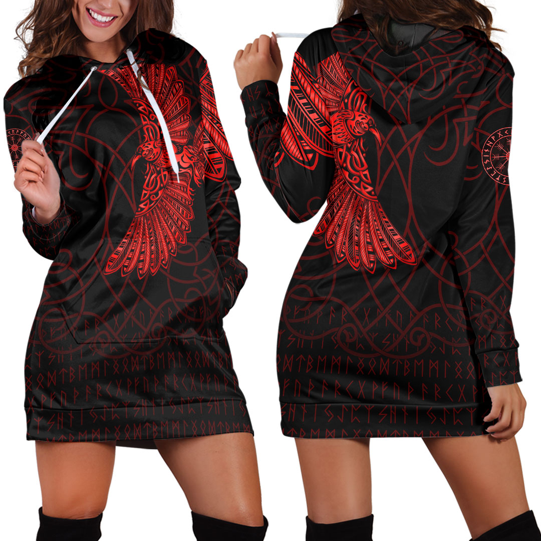 Viking Clothing Viking Odins Raven Tattoo Red Version Hoodie Dress RLT12 - Wonder Print Shop