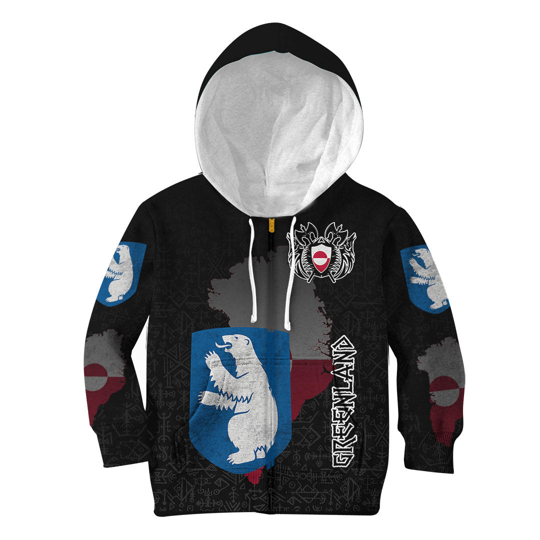 (Custom) Viking - Greenland Flag and Map Hoodie Kid style Viking Geri and Freki RLT12 - Wonder Print Shop