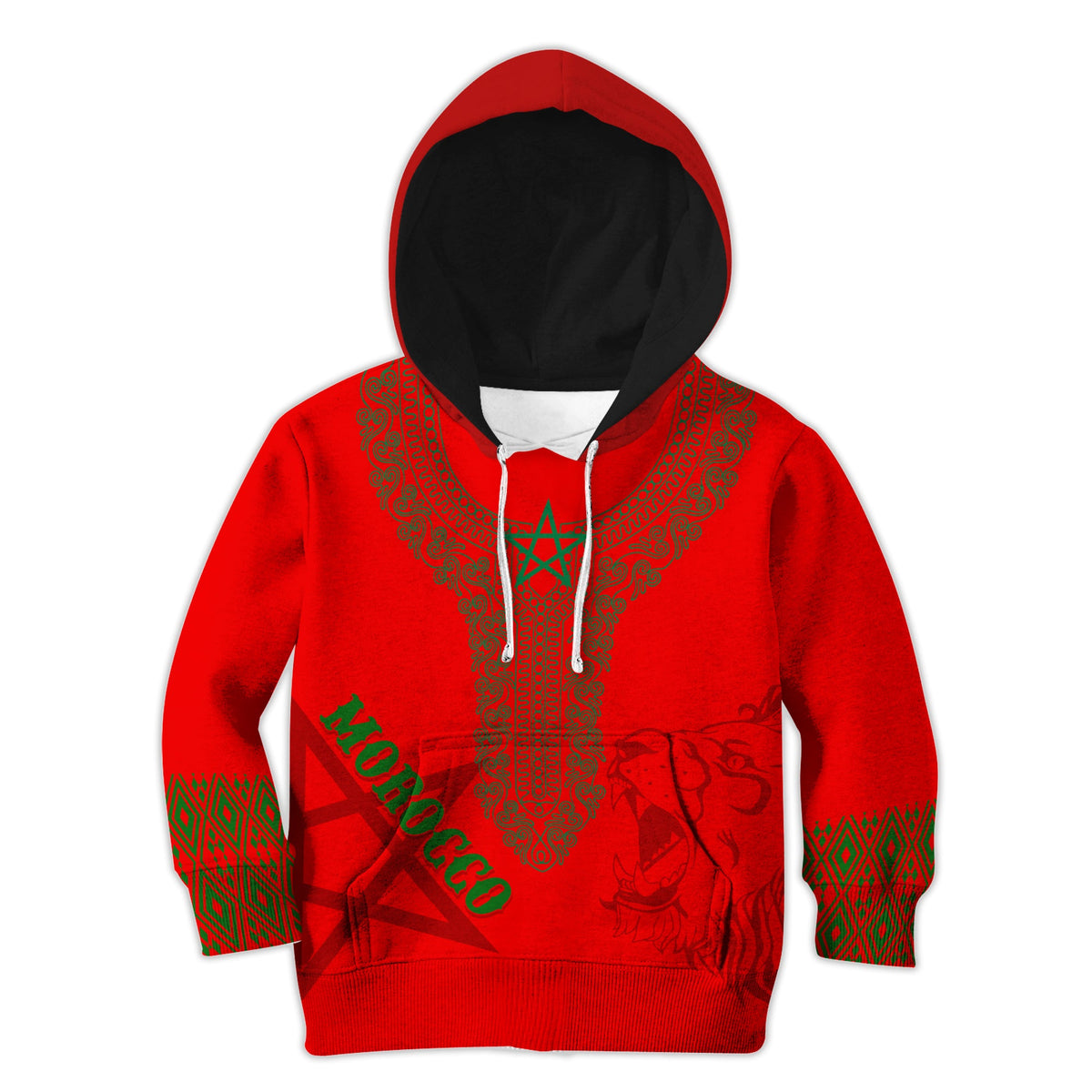 Personalised Morocco Soccer World Cup 2022 Hoodie KID Kaftan Style - Wonder Print Shop