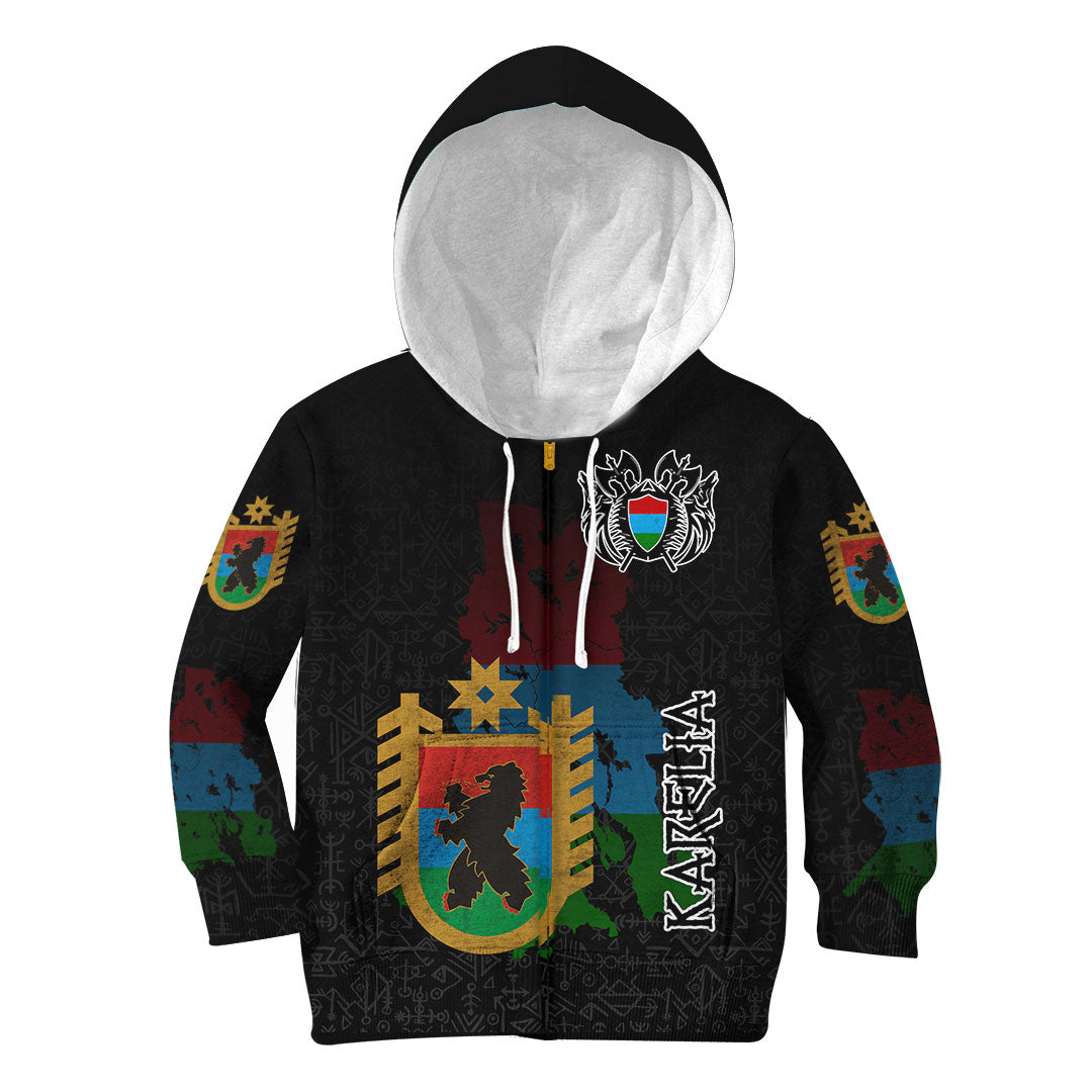 (Custom) Viking - Karelia Flag and Map Hoodie Kid style Viking Geri and Freki RLT12 - Wonder Print Shop