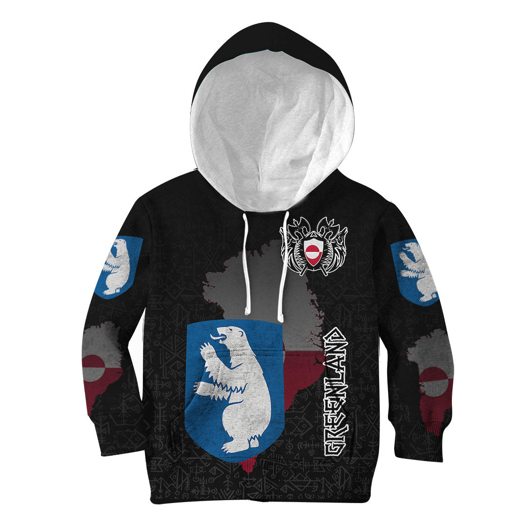 (Custom) Viking - Greenland Flag and Map Hoodie Kid style Viking Geri and Freki RLT12 - Wonder Print Shop