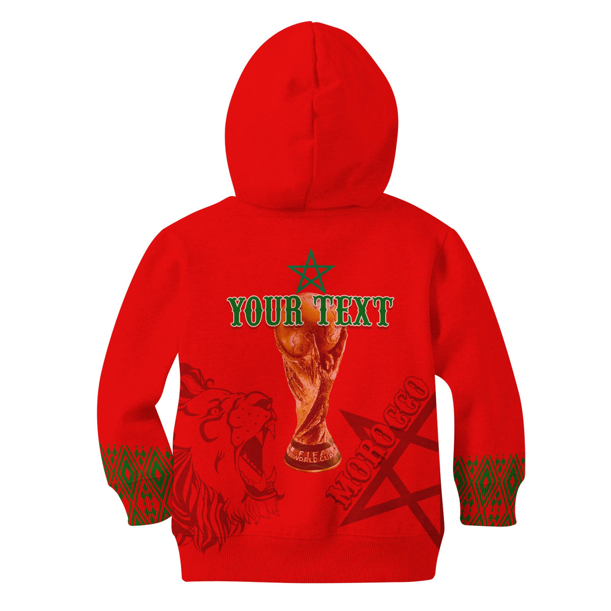Personalised Morocco Soccer World Cup 2022 Hoodie KID Kaftan Style - Wonder Print Shop