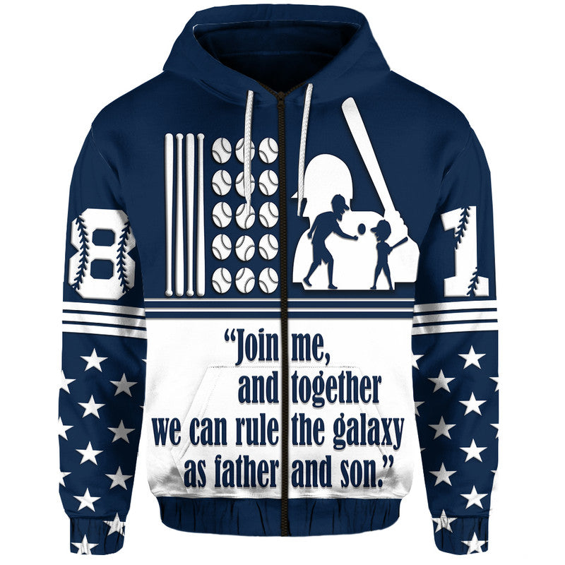 Custom Fathers Day Hoodie America Dad and Son Baseball Player Blue No.2 - Wonder Print Shop