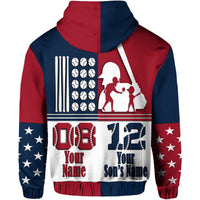 Custom Fathers Day Hoodie America Dad and Son Baseball Player Mixed Blue and Red - Wonder Print Shop