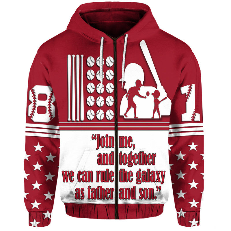 Custom Fathers Day Hoodie America Dad and Son Baseball Player Red No.1 - Wonder Print Shop