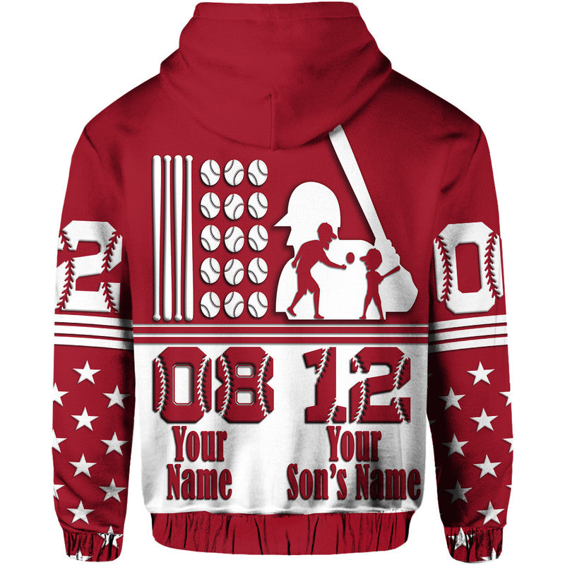 Custom Fathers Day Hoodie America Dad and Son Baseball Player Red No.1 - Wonder Print Shop
