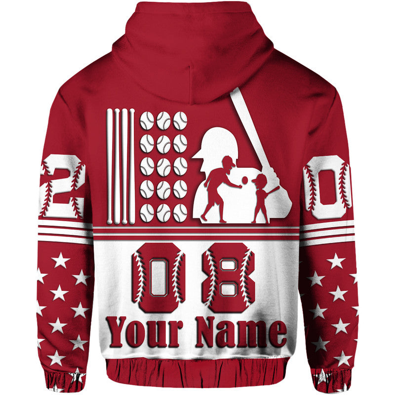 Custom Fathers Day Hoodie America Dad and Son Baseball Player Red No.2 - Wonder Print Shop
