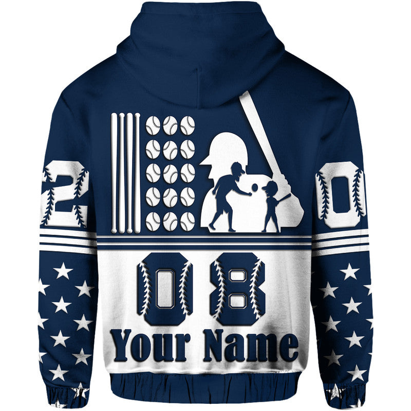 Custom Fathers Day Hoodie America Dad and Son Baseball Player Blue No.2 - Wonder Print Shop