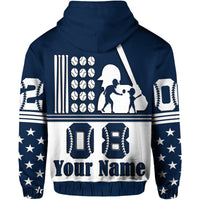 Custom Fathers Day Hoodie America Dad and Son Baseball Player Blue No.2 - Wonder Print Shop