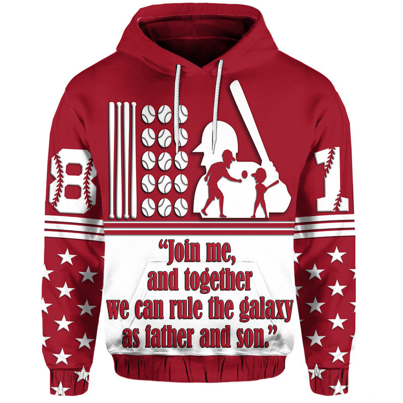 Custom Fathers Day Hoodie America Dad and Son Baseball Player Red No.1 - Wonder Print Shop