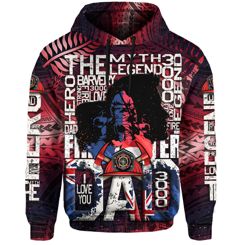 Custom Fathers Day New Zealand Firefighter Dad Hoodie Maori Pattern Style - Wonder Print Shop