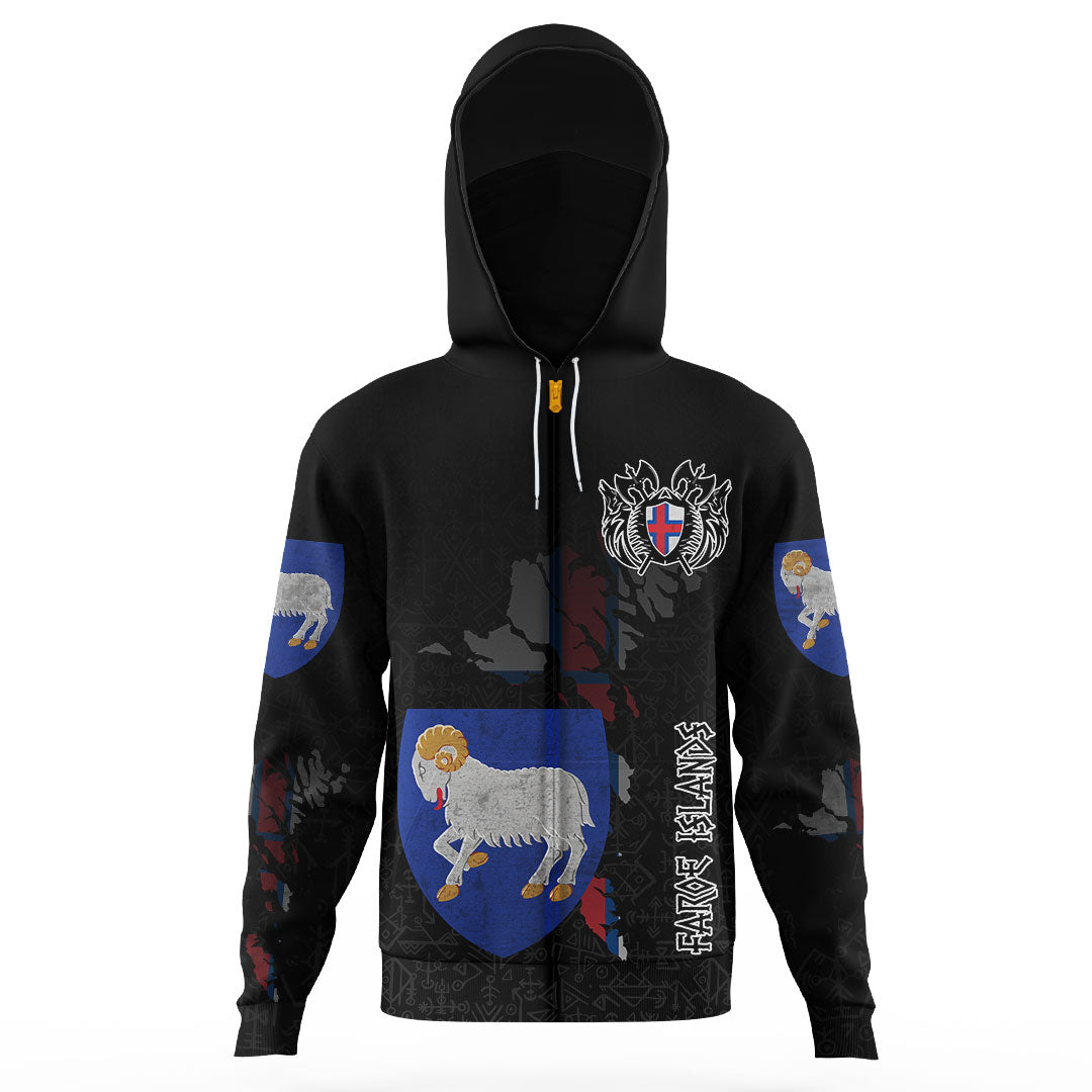 Custom Viking Faroe Islands Flag and Map Gaiter Hoodie style Viking Geri and Freki RLT12 - Wonder Print Shop