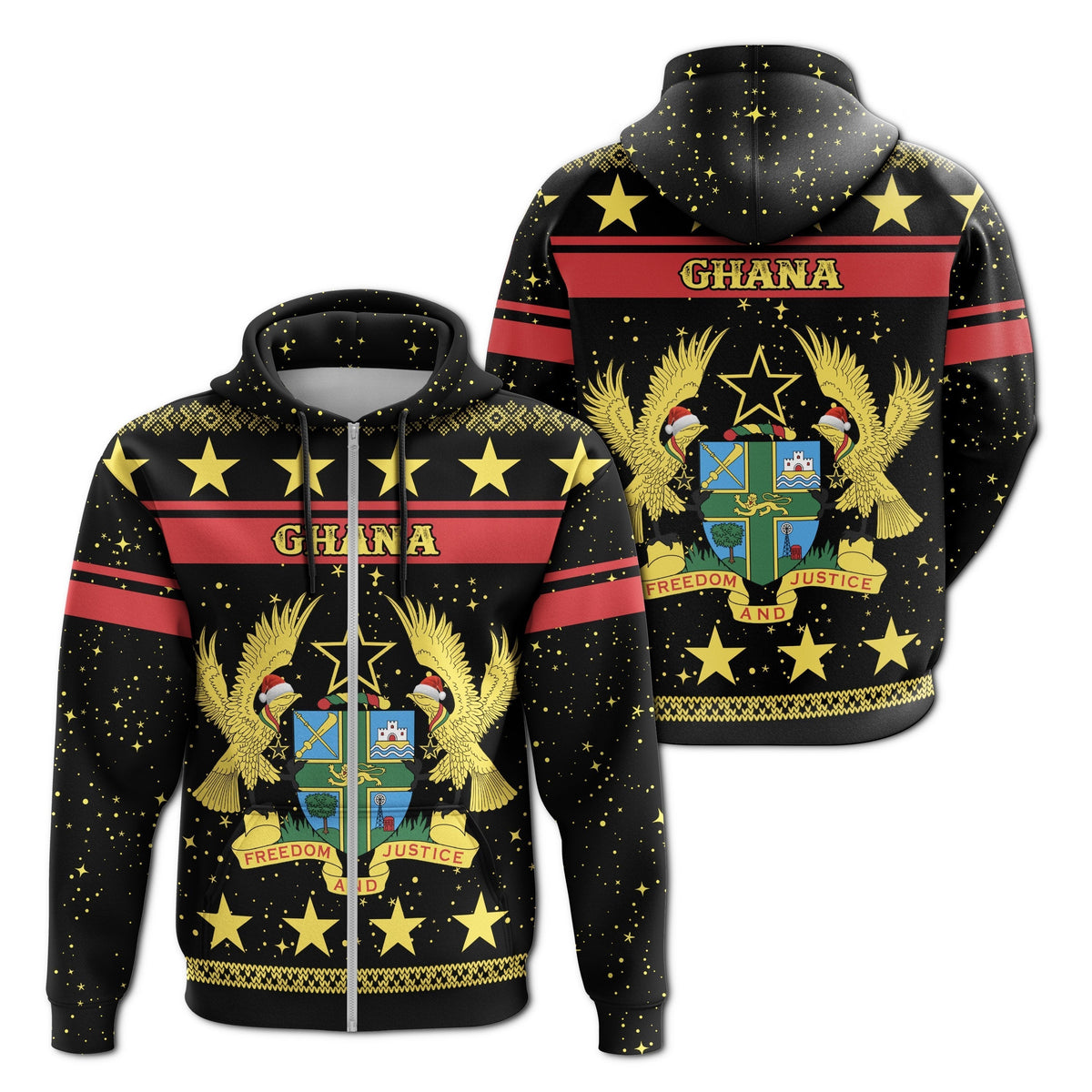 African Hoodie Ghana Christmas Zip Hoodie - Wonder Print Shop