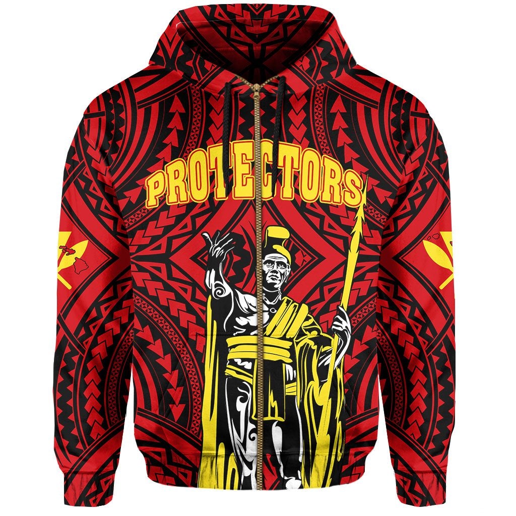 Polynesian King Kamehameha Protect Mauna Kea Kapu Aloha Hawaii Zip Hoodie - Wonder Print Shop