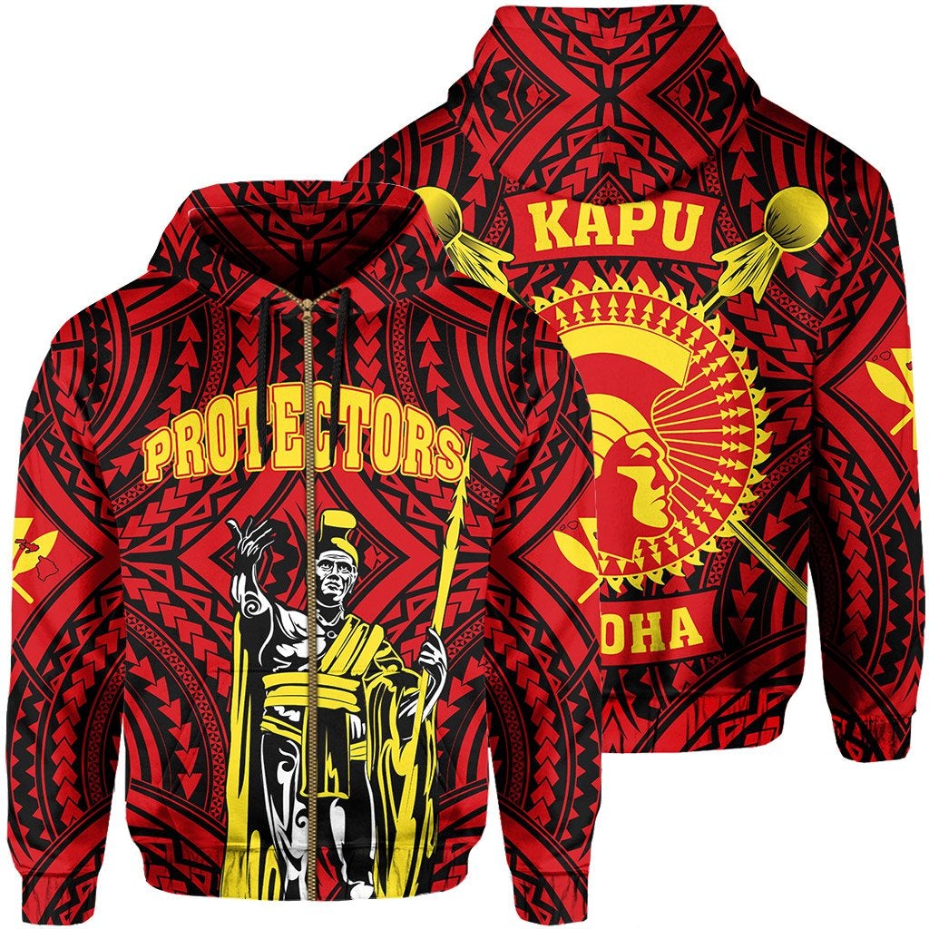 Polynesian King Kamehameha Protect Mauna Kea Kapu Aloha Hawaii Zip Hoodie - Wonder Print Shop