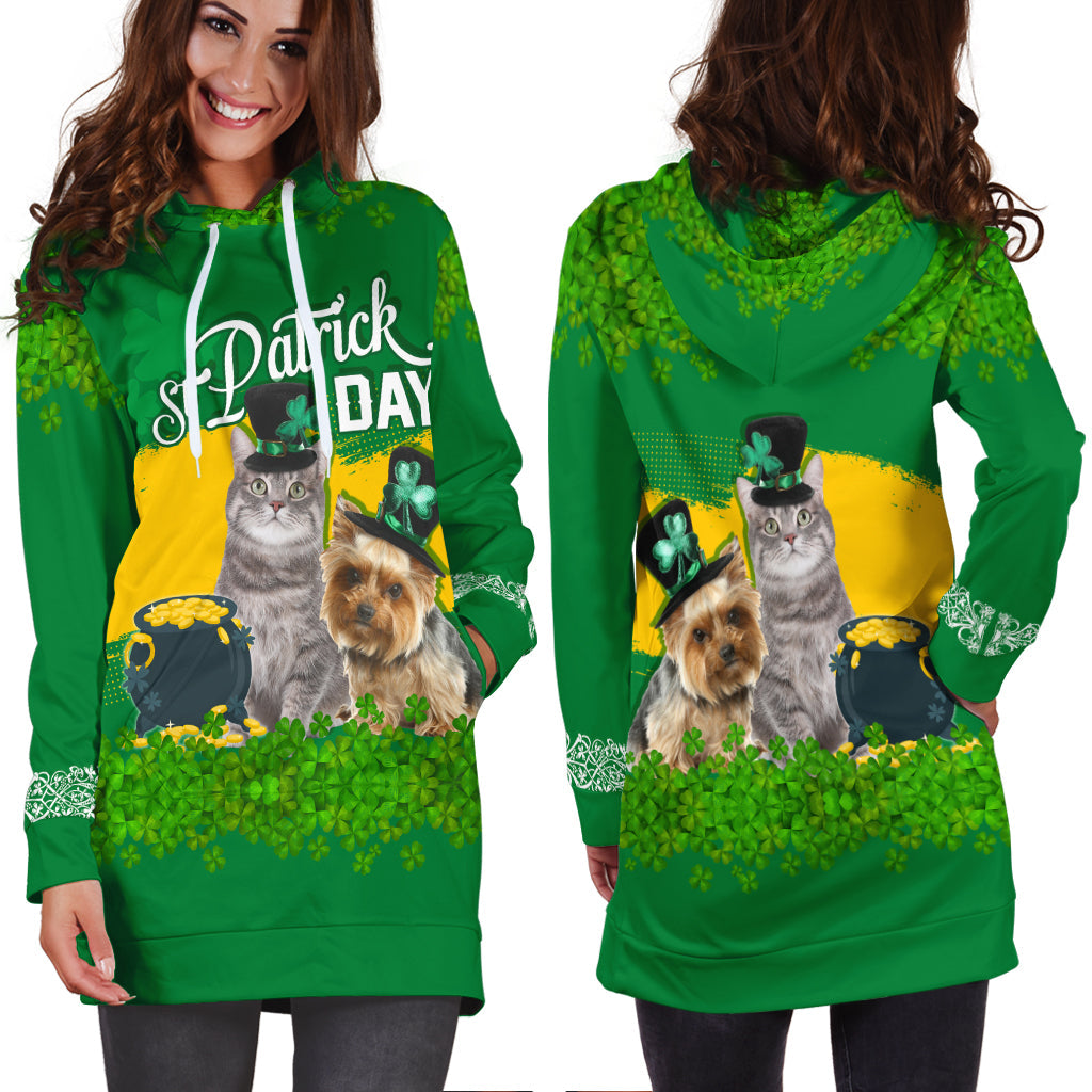 Happy St.Patrick Day Green Hoodie Dress Pets in Leprechaun Hat - Wonder Print Shop
