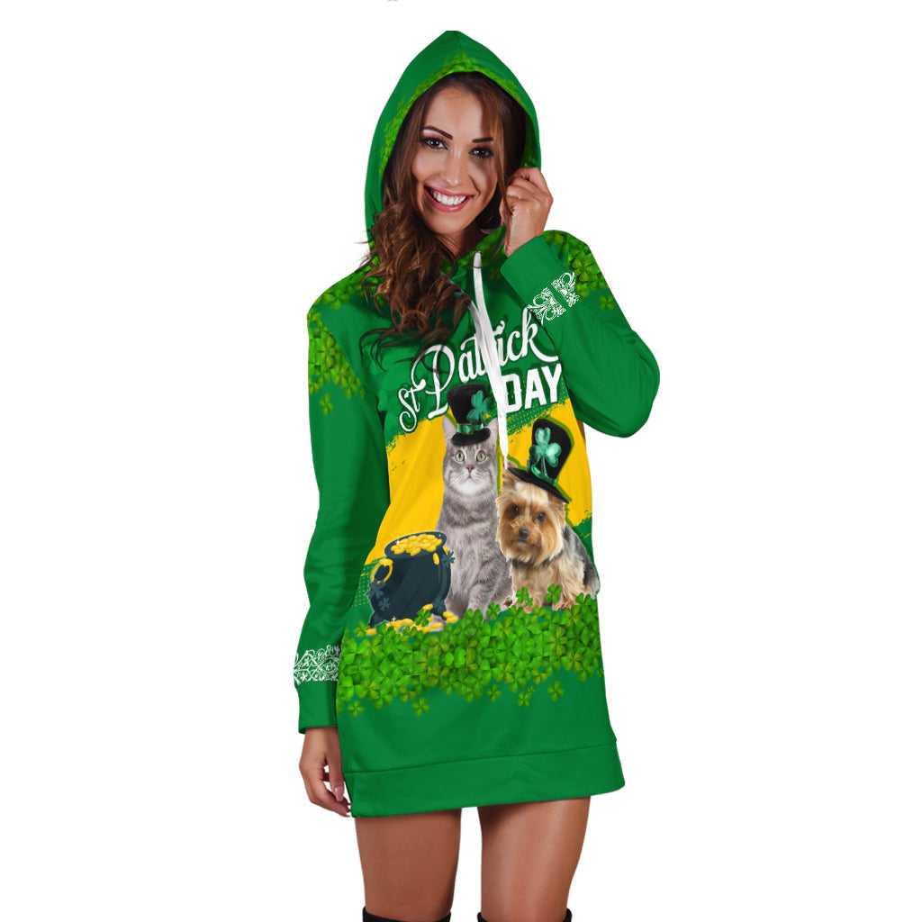 Happy St.Patrick Day Green Hoodie Dress Pets in Leprechaun Hat - Wonder Print Shop