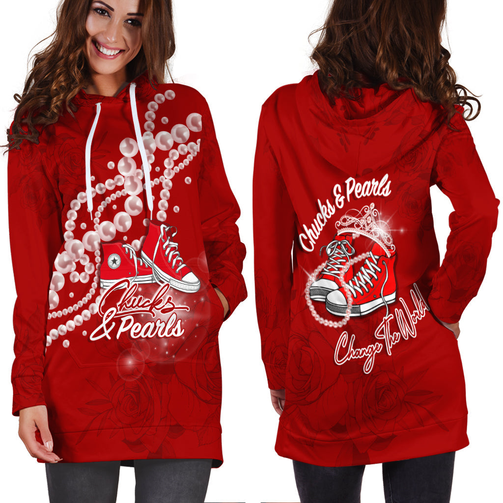 Womxn's History Month Hoodie Dress Chucks and Pearls Change The World - Wonder Print Shop