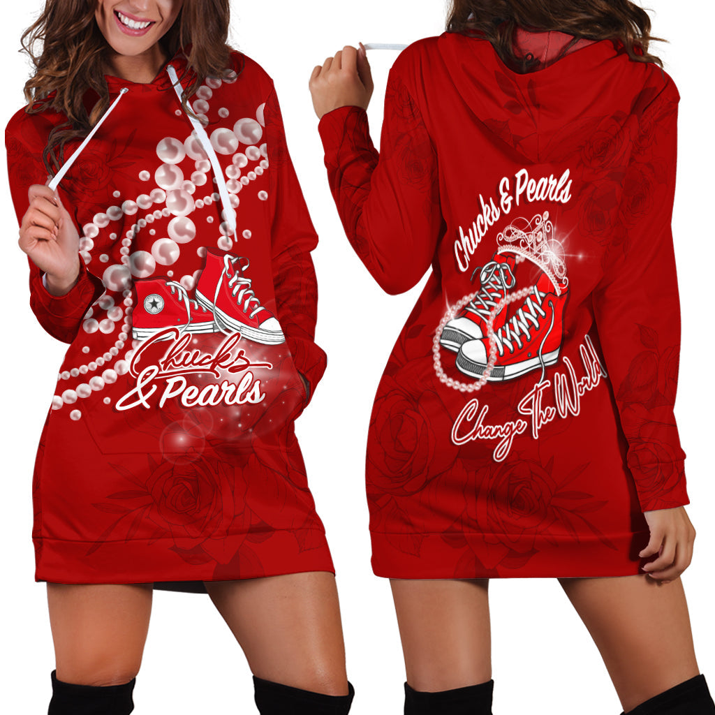 Womxn's History Month Hoodie Dress Chucks and Pearls Change The World - Wonder Print Shop