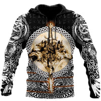 Viking Pullover Hoodie - Wolf and Vikings Tattoo 3D RLT12 - Wonder Print Shop