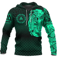 Viking Hoodie Viking Odin Raven Tattoo Style Green Version Hoodie RLT12 - Wonder Print Shop