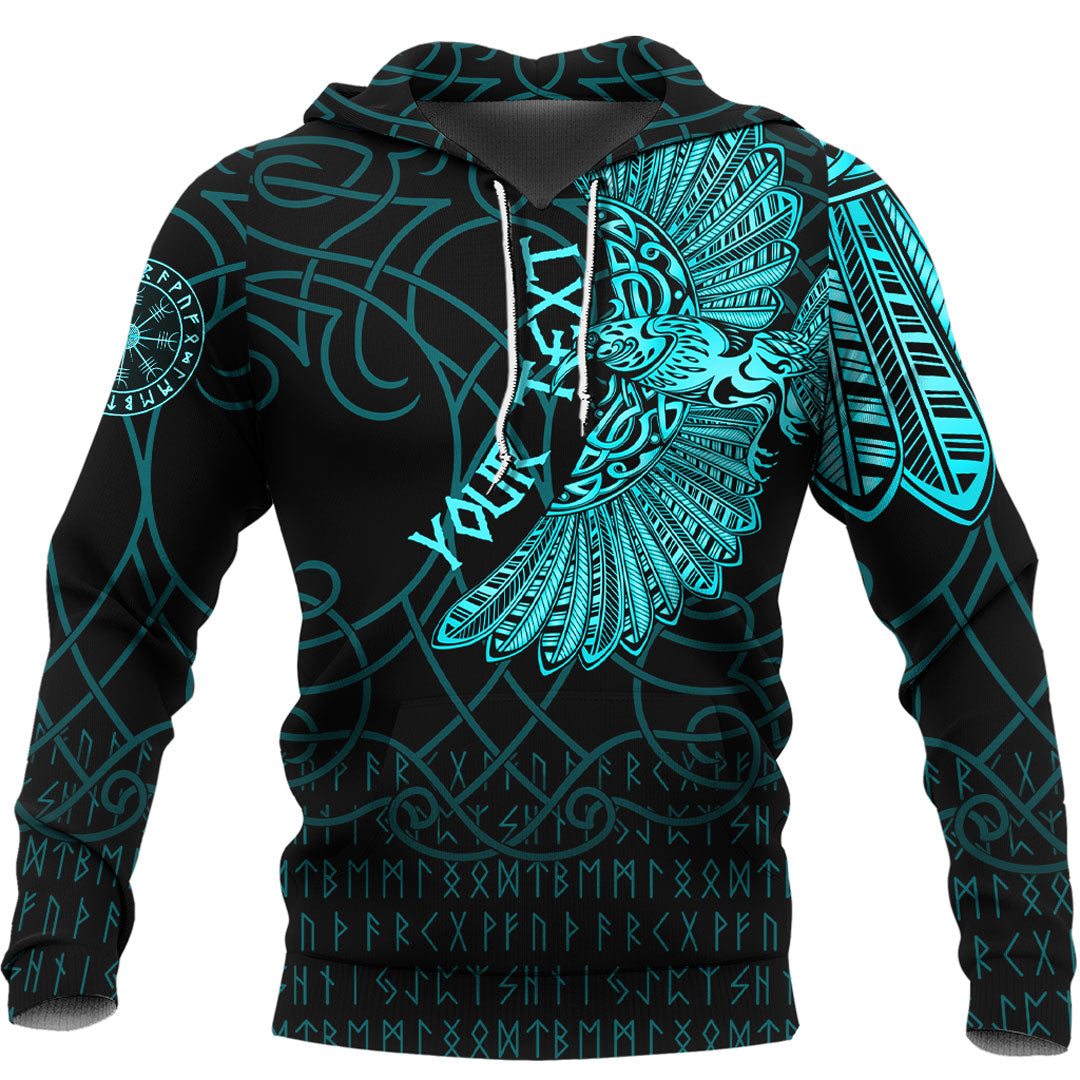 Custom Viking Hoodie Odins Celtic Ravens Cyan Version Tattoo Hoodie RLT12 - Wonder Print Shop