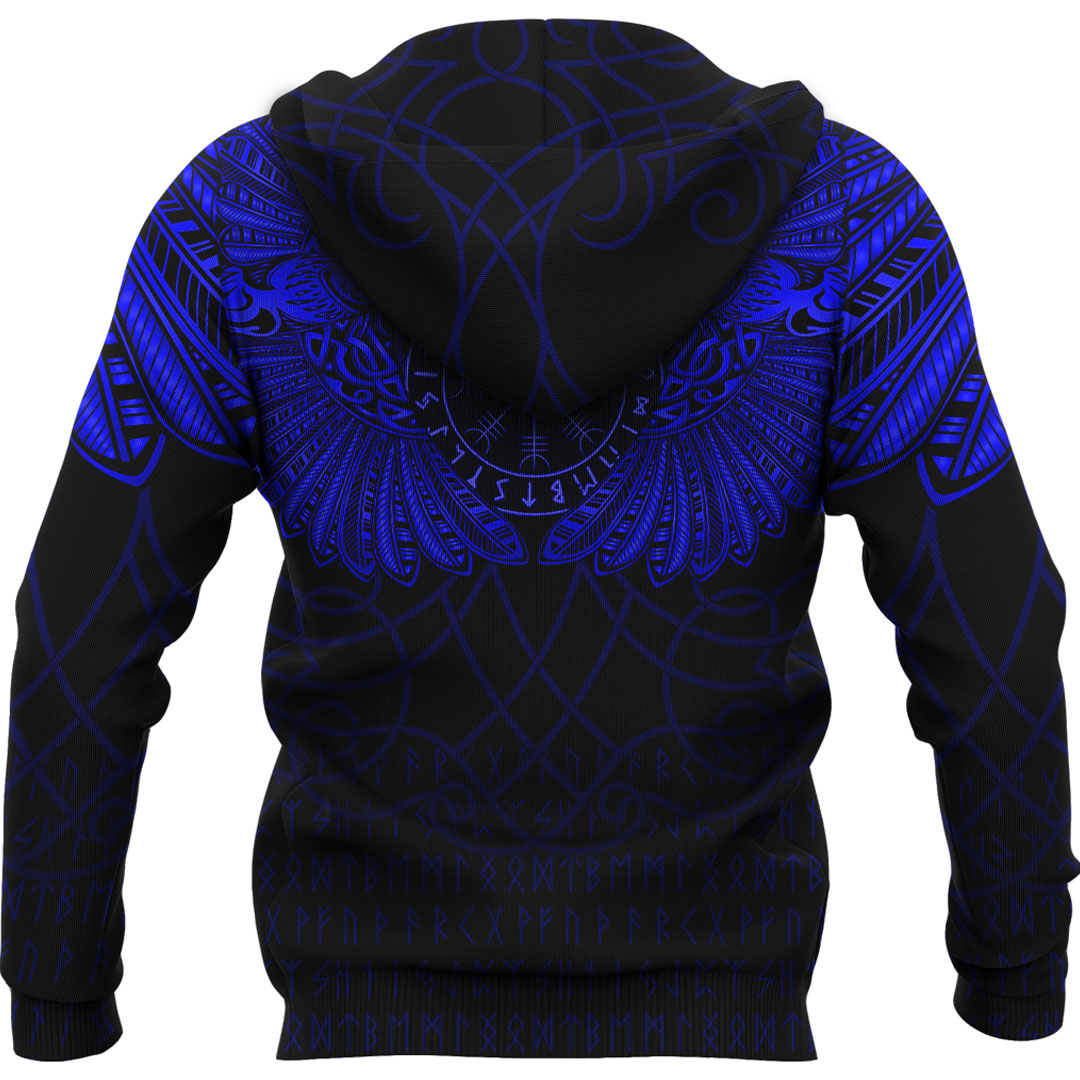 Custom Viking Hoodie Odins Celtic Two Ravens Blue Version Raven Tattoo RLT12 - Wonder Print Shop