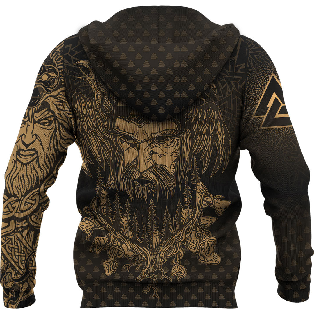 Viking Hoodie Viking Odin Raven Tattoo Style Gold Version Hoodie RLT12 - Wonder Print Shop