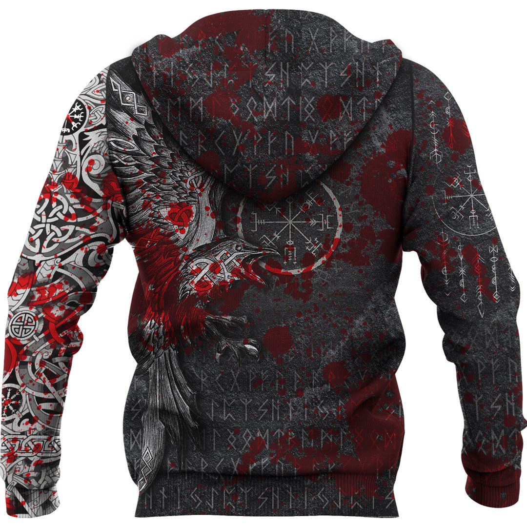 Viking Hoodie Viking Odin Raven Tattoo Style Blood Version Hoodie RLT12 - Wonder Print Shop