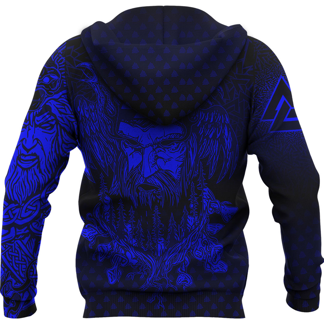 Viking Hoodie Viking Odin Raven Tattoo Style Blue Version Hoodie RLT12 - Wonder Print Shop