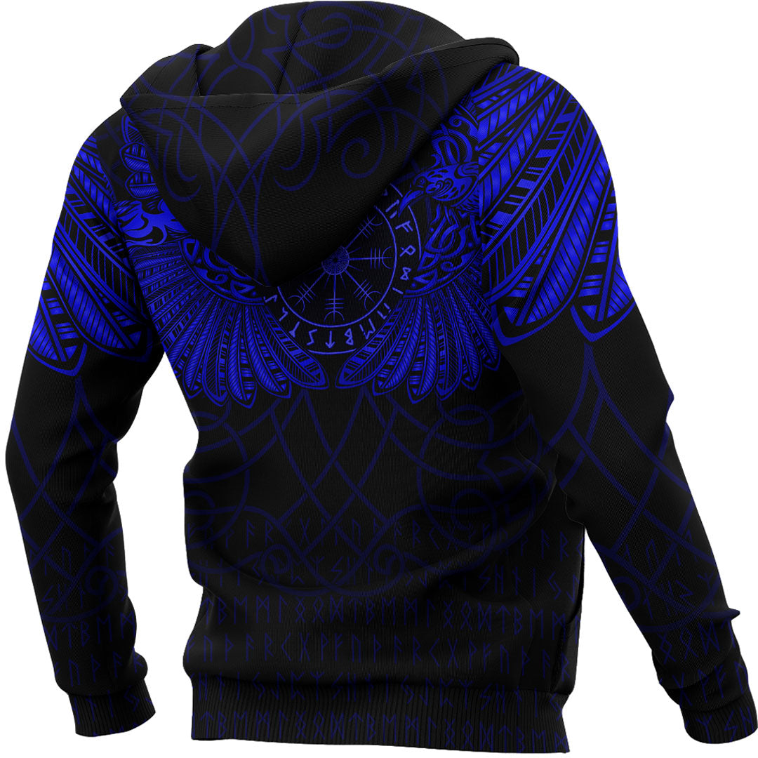 Custom Viking Hoodie Odins Celtic Two Ravens Blue Version Raven Tattoo RLT12 - Wonder Print Shop