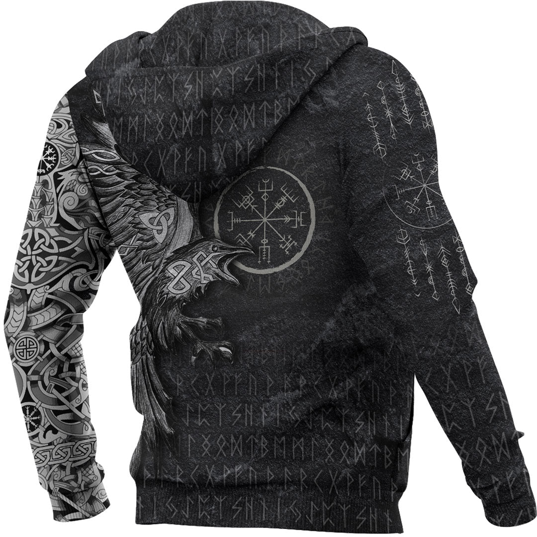 Viking Hoodie Vegvisir With Raven Viking Compass Hoodie RLT12 - Wonder Print Shop